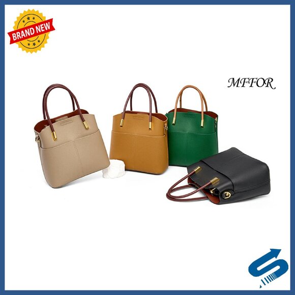 Genuine Leather Bucket Bag with 2 Straps, Spacious Shoulder Purse - Picture 8 of 8